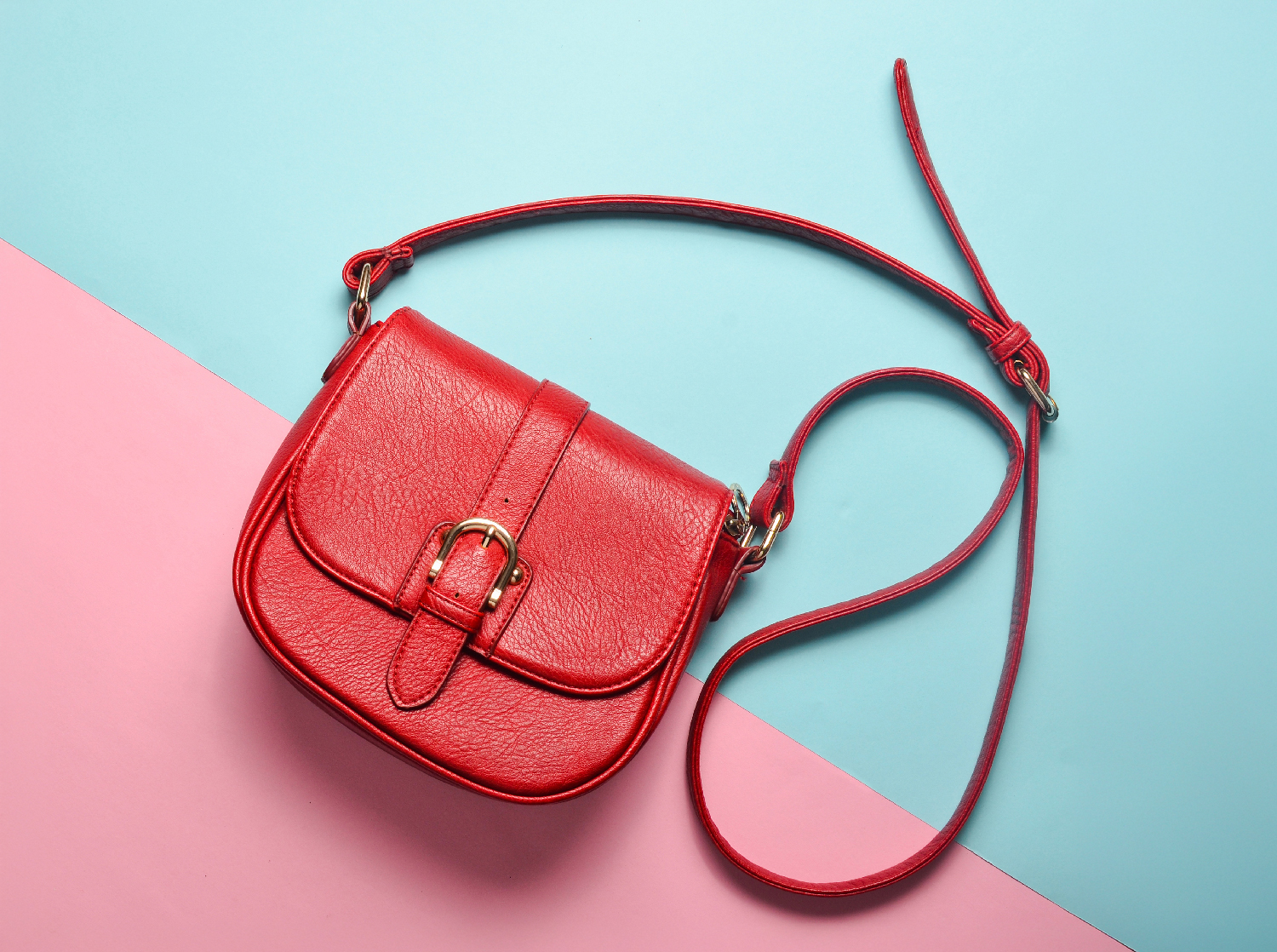 Red handbag before and after background removal